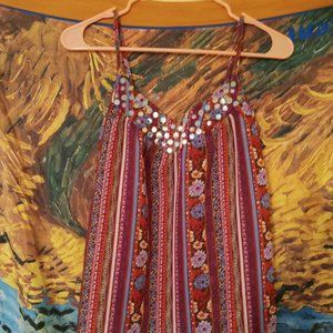 Beaded printed tank top